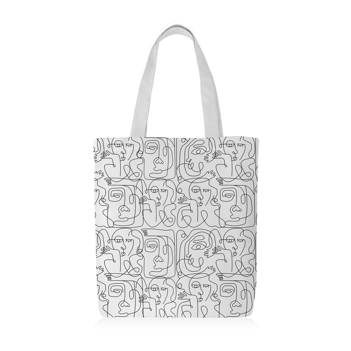 Tote Bag | Collection One Line | Visages Carrés Abstraits – Noir sur Fond Blanc