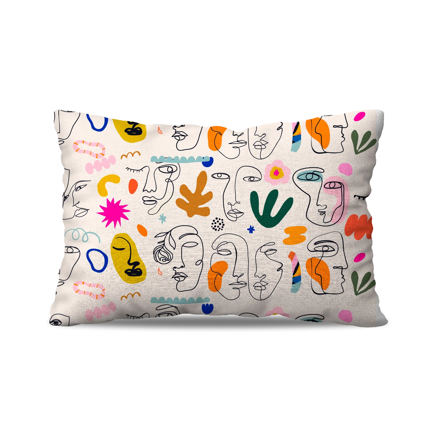 Coussin| Collection One Line | Portraits en Couleurs – Fond Blanc Cassé