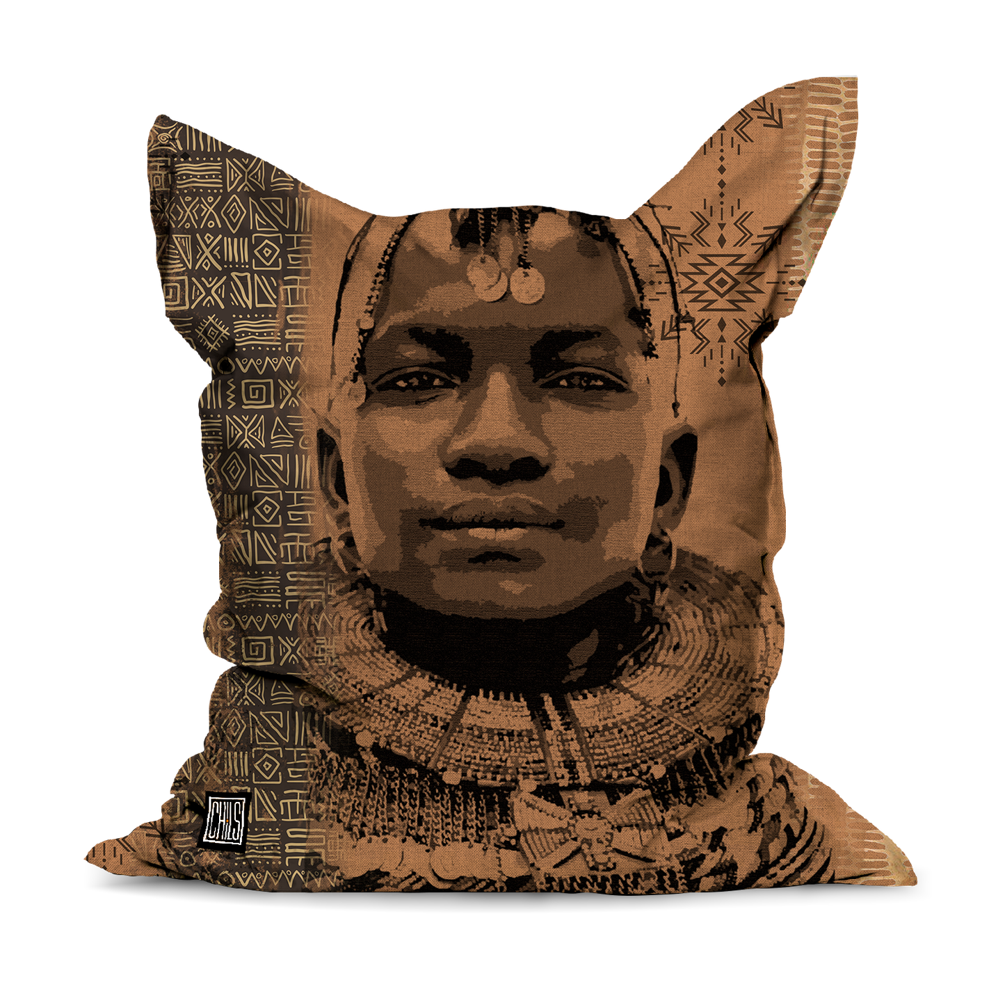 Pouf Géant | Collection African Ethnic | Noble Guerrier - Sepia