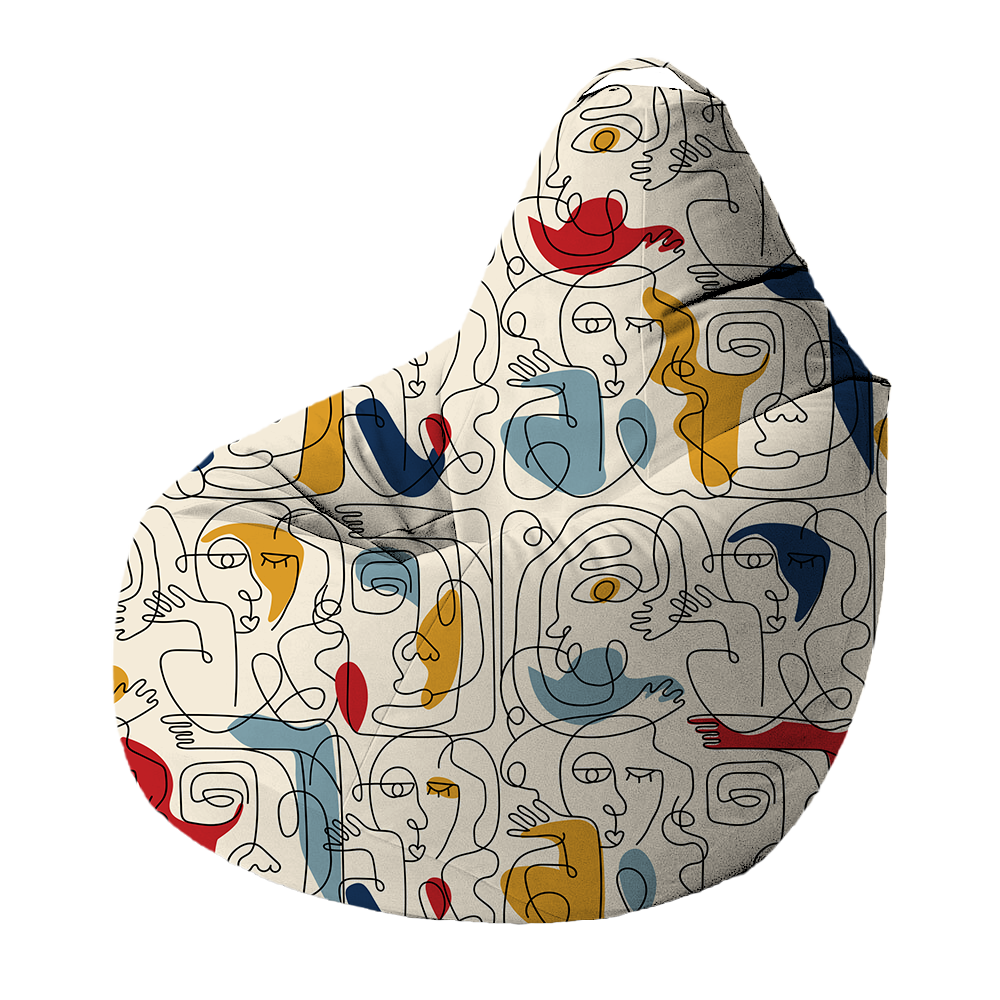 Bean Bag | Collection One Line | Visages Carrés Abstraits Colorés – Fond Beige