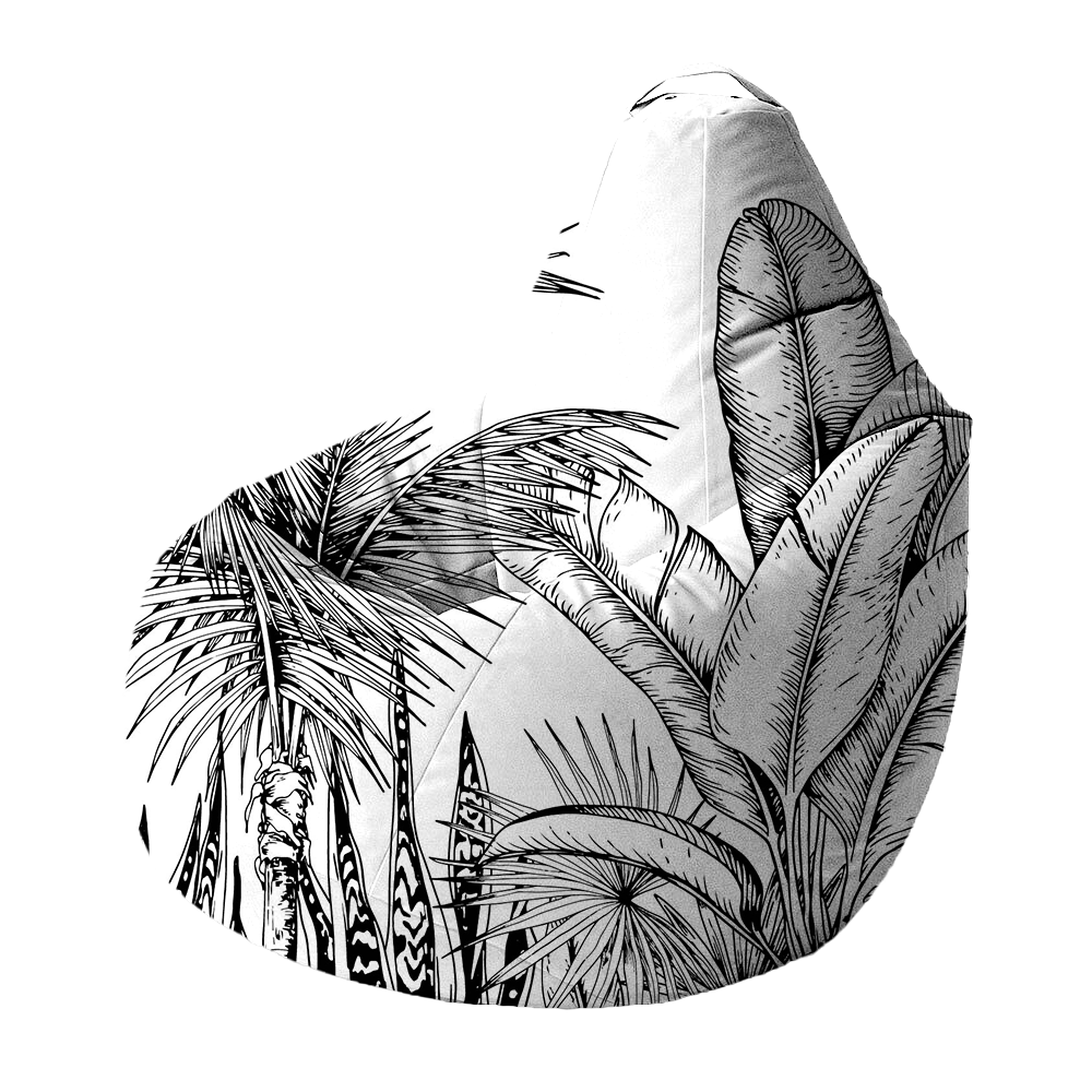 Bean Bag | Collection Tropical Ethnic | Tropiques Luxuriantes – Fond Blanc – Gros Plan