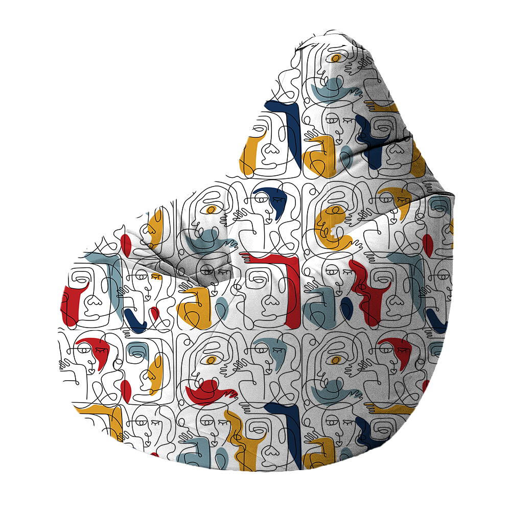 Bean Bag | Collection One Line | Visages Carrés Abstraits Colorés – Fond Blanc