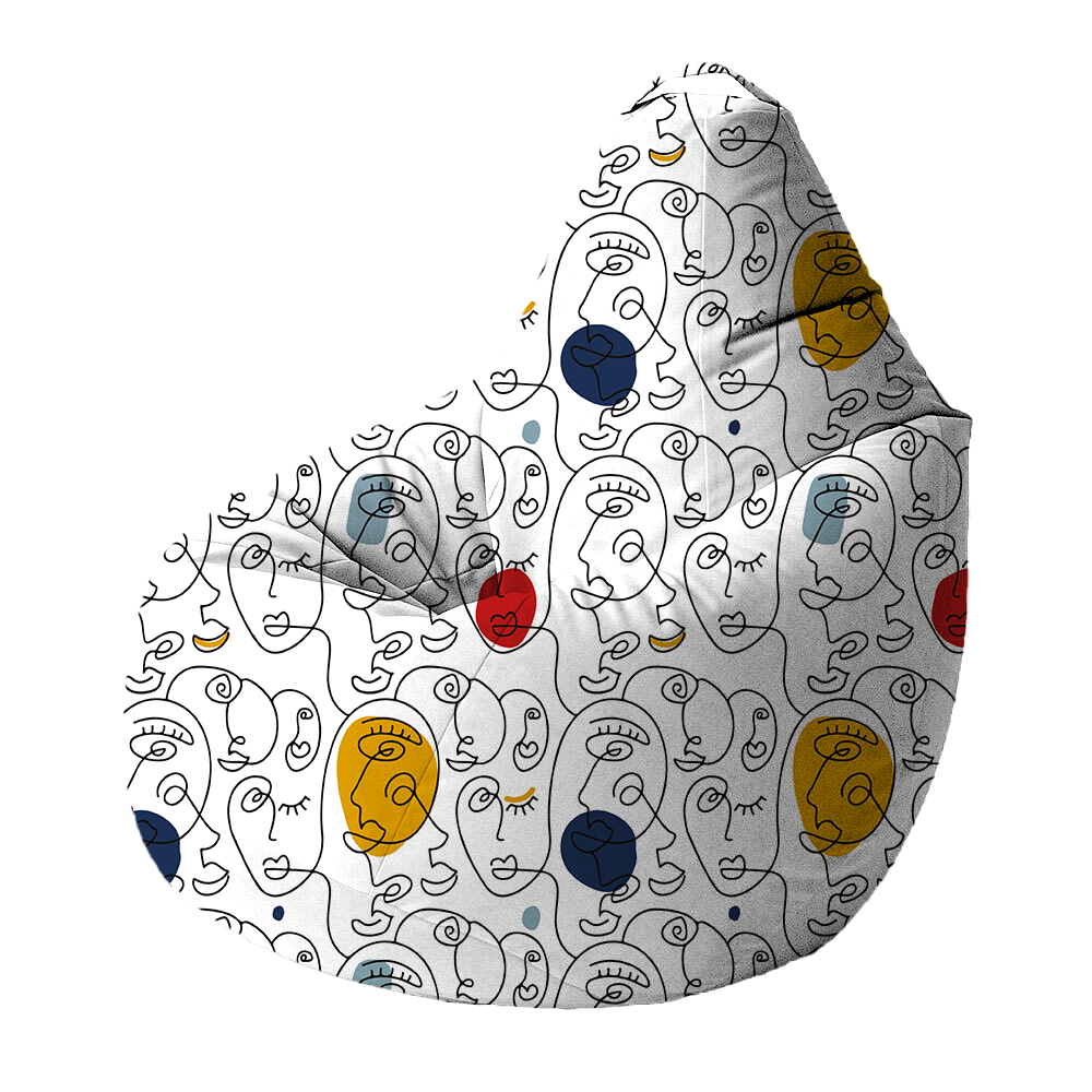 Bean Bag | Collection One Line | Visages Arrondis Abstraits Colorés – Fond Blanc