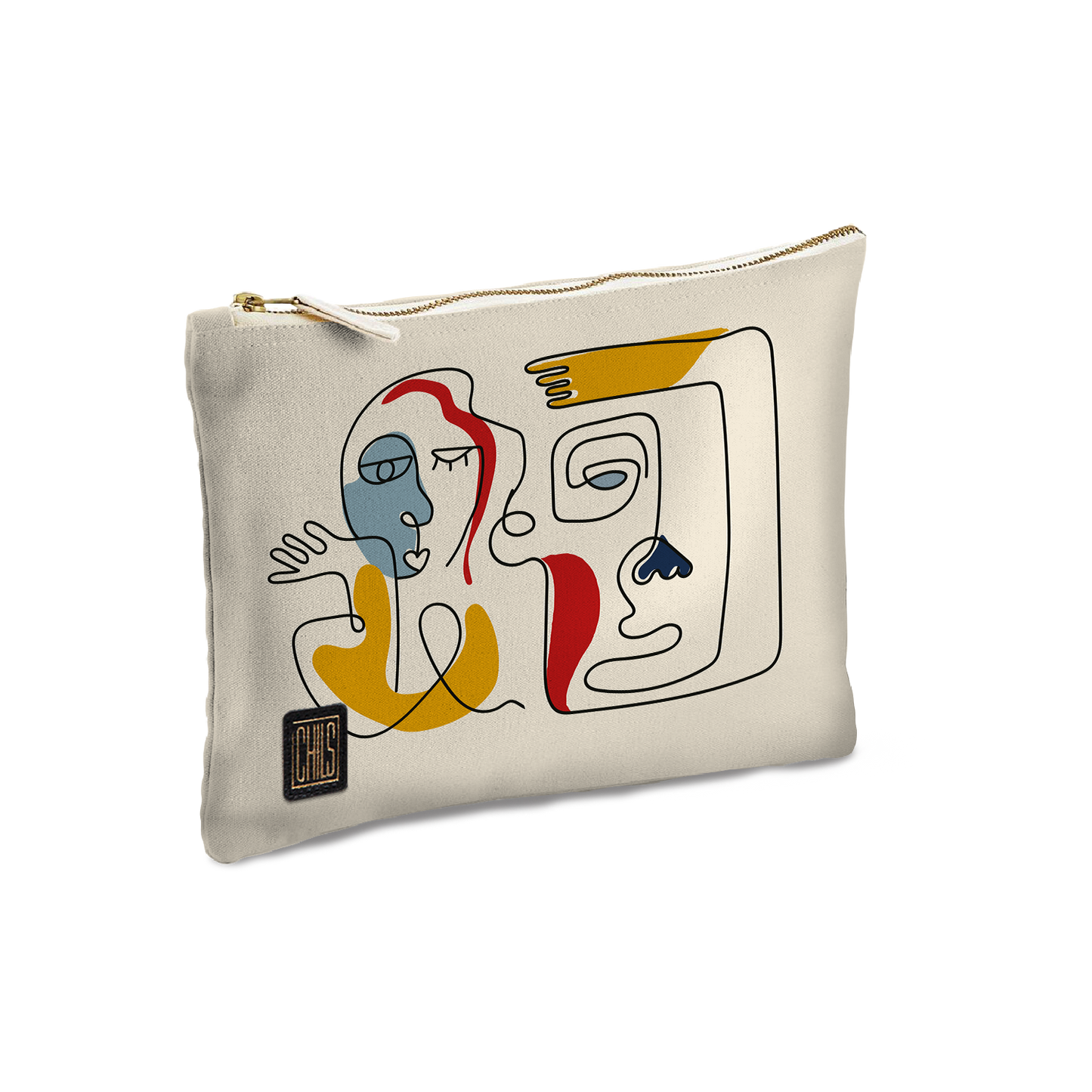 Pochette & Mini-Pochette | Collection One Line | Visages Duo – Fond Beige