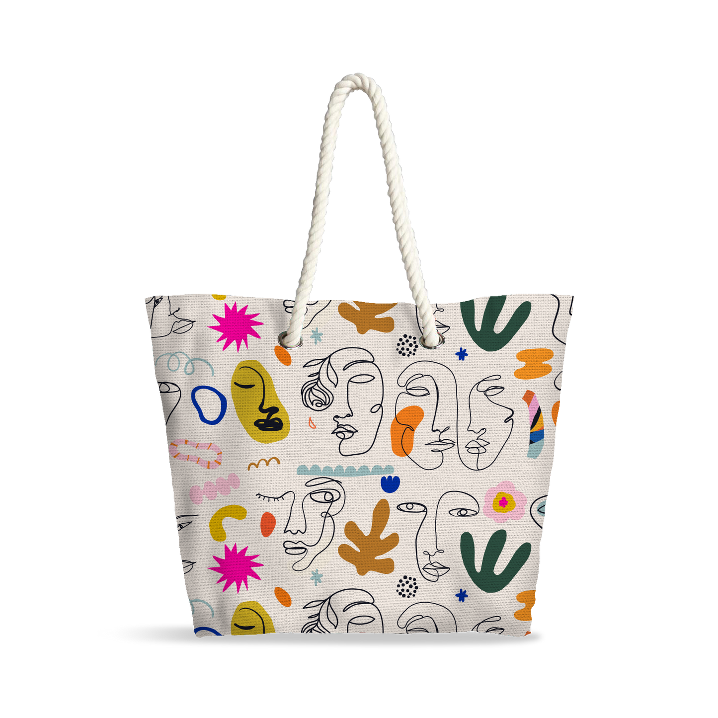 Sac Cabas | Collection One Line | Portraits en Couleurs – Fond Blanc Cassé