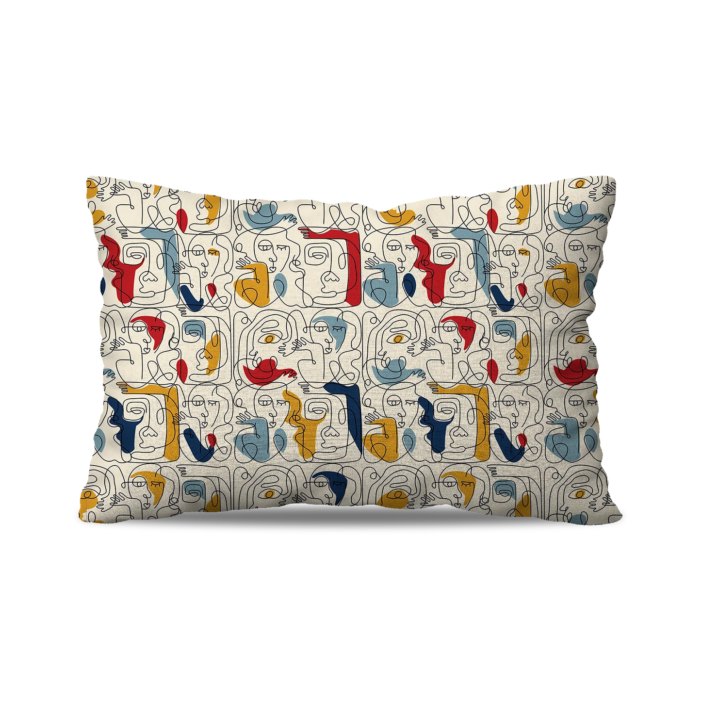 Coussin| Collection One Line | Visages Carrés Abstraits Colorés – Fond Beige
