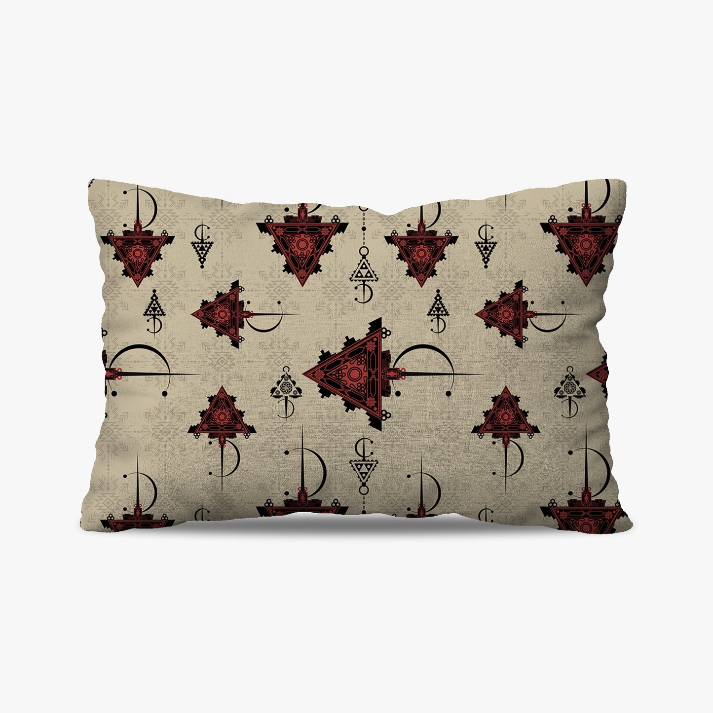 Coussin | Collection Berbère | Talismans Nomades – Rouge & Noir sur Fond Beige