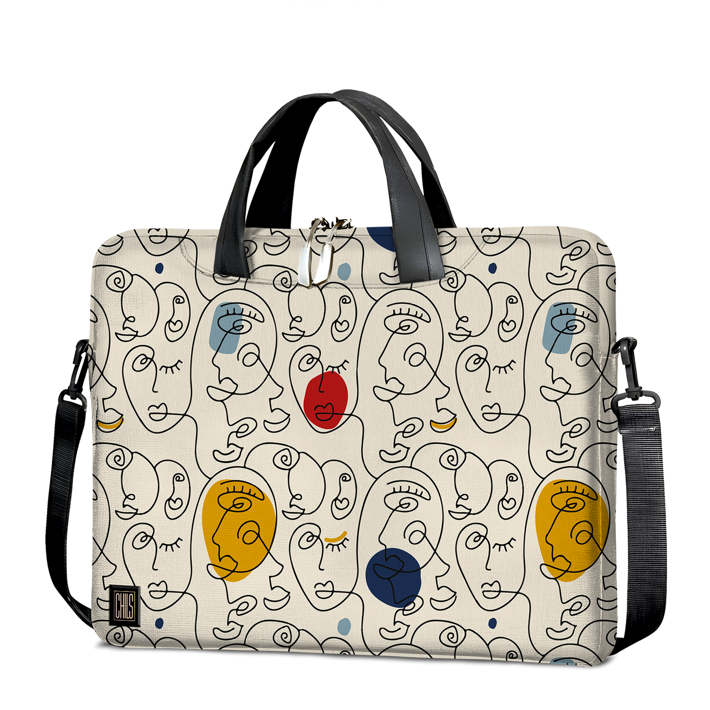 Sac à Bandoulière | Collection One Line | Visages Arrondis Abstraits Coloré – Fond Beige