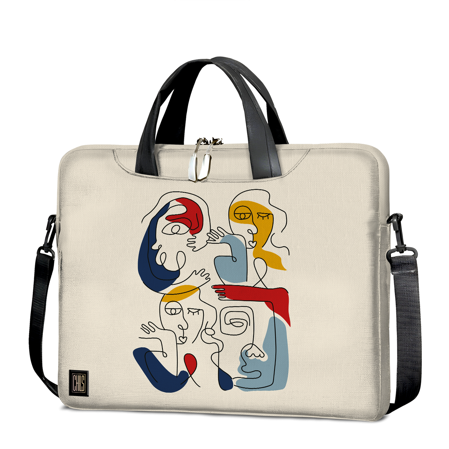 Sac à Bandoulière | Collection One Line | Faces en Réseau – Couleurs Vives sur Fond Beige