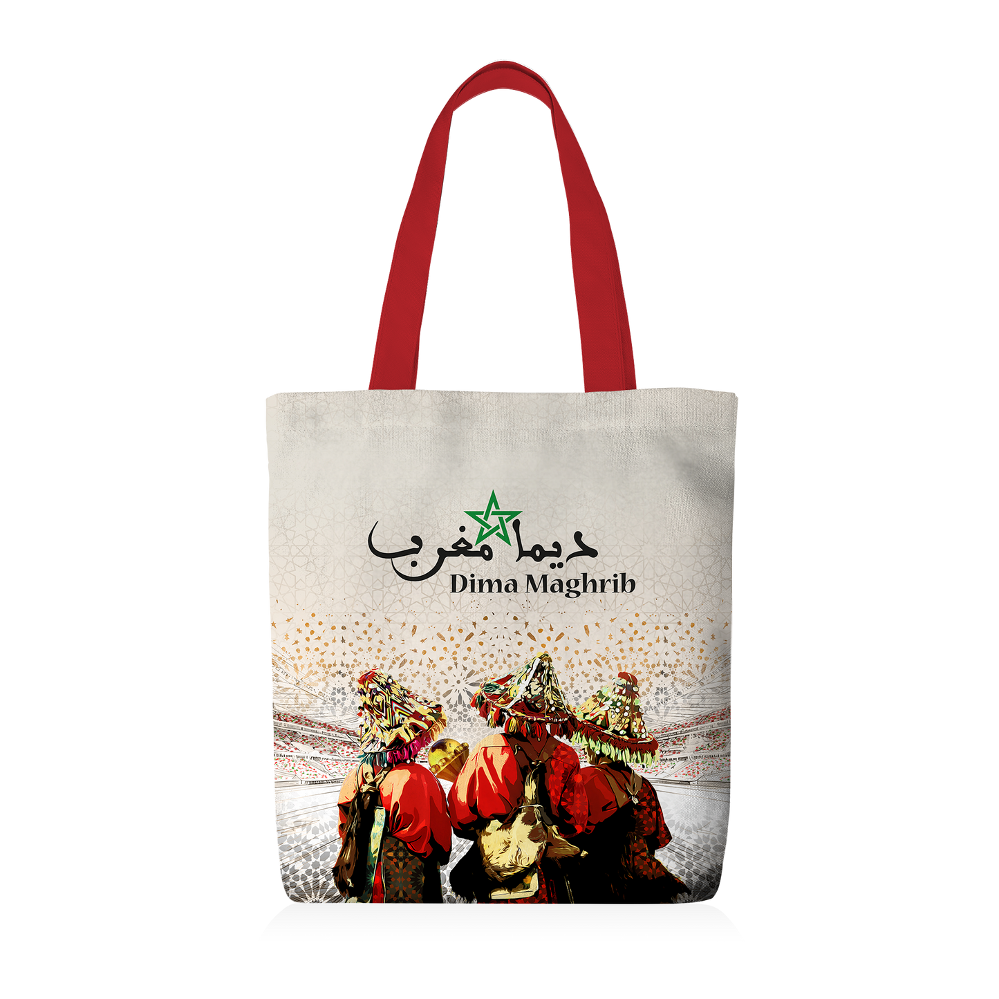 Tote Bag | Collection Maroc Football | Moroccan Legacy – Dima Maghrib (bretelles rouges)