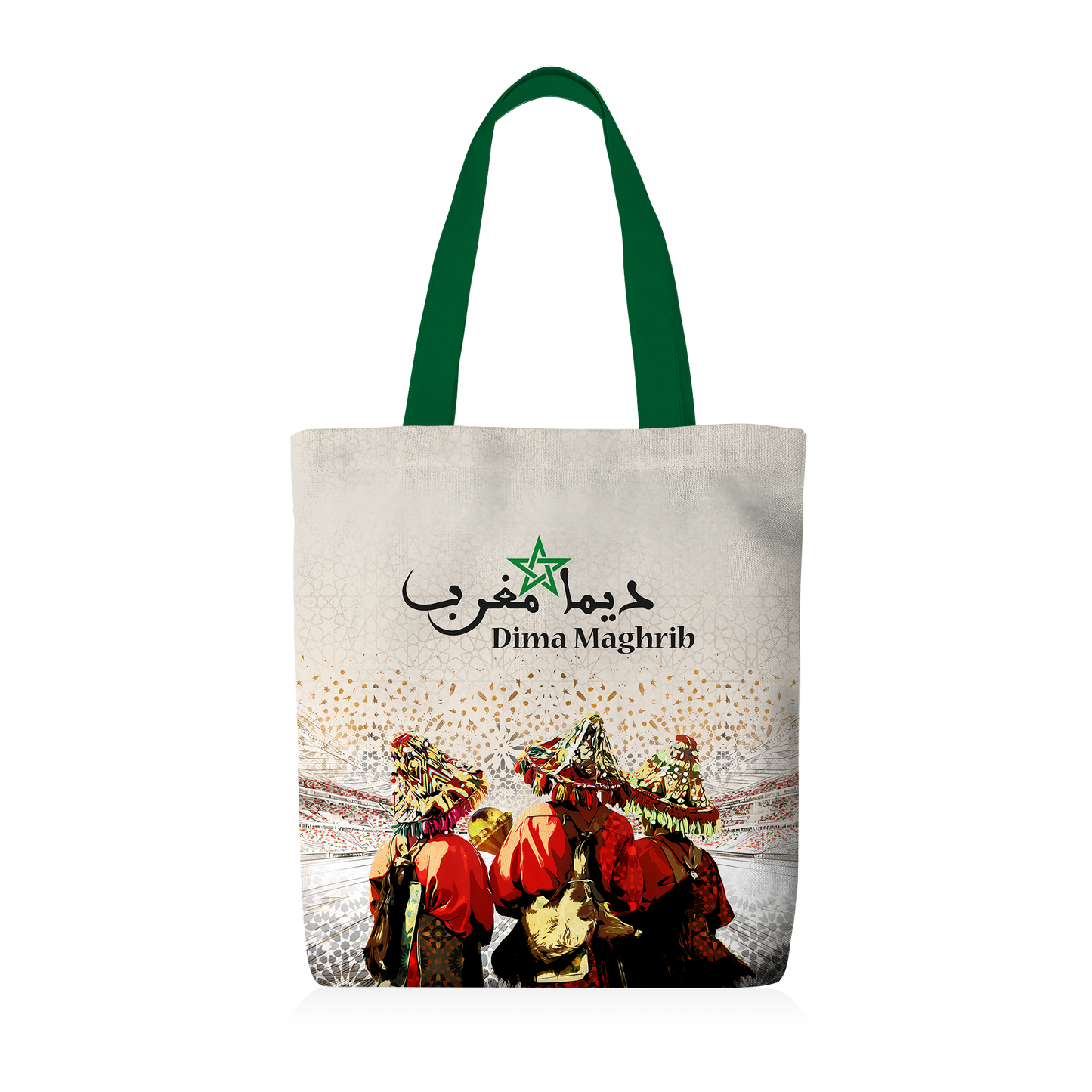 Tote Bag | Collection Maroc Football | Moroccan Legacy – Dima Maghrib (bretelles vertes)