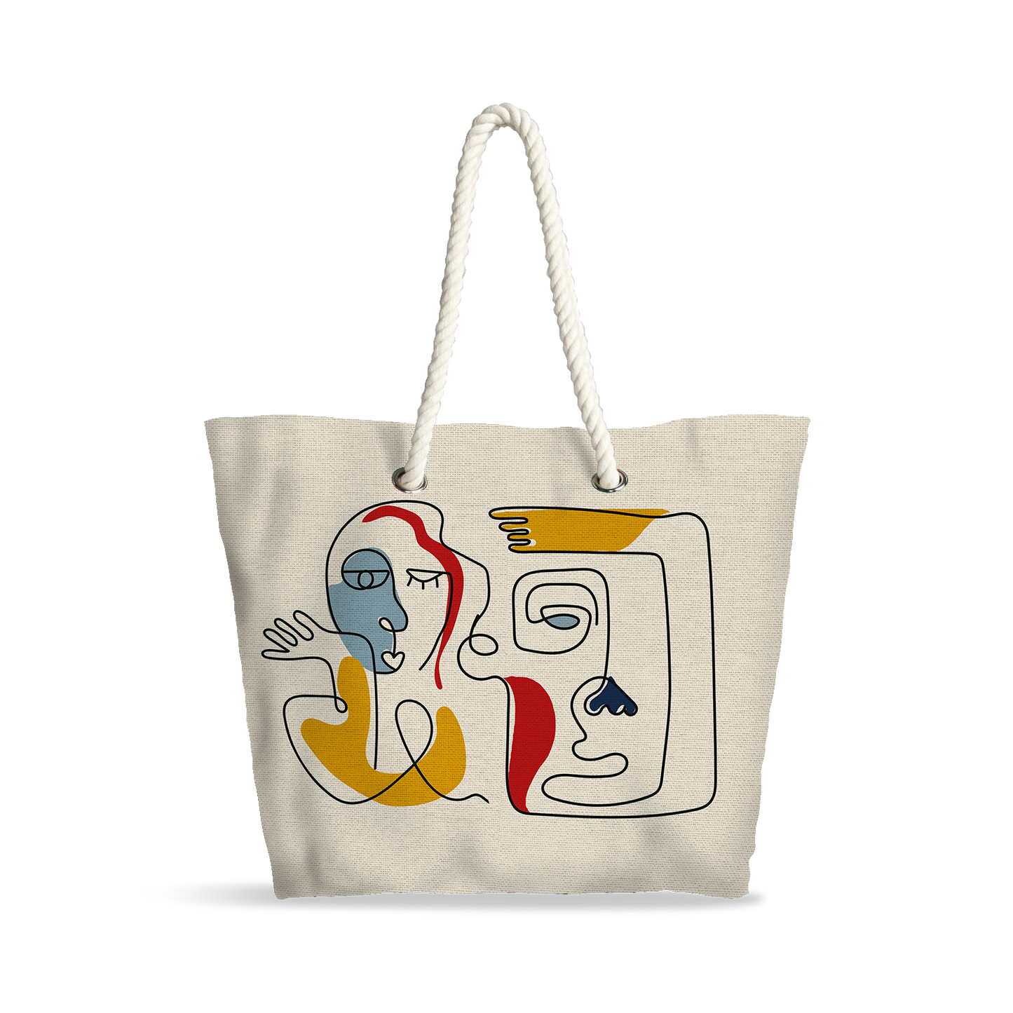 Sac Cabas | Collection One Line | Visages Duo – Fond Beige