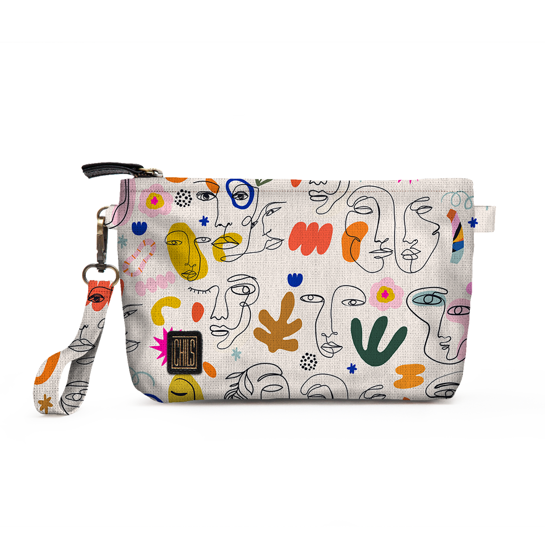 Trousse Vanity | Collection One Line | Portraits en Couleurs – Fond Blanc Cassé
