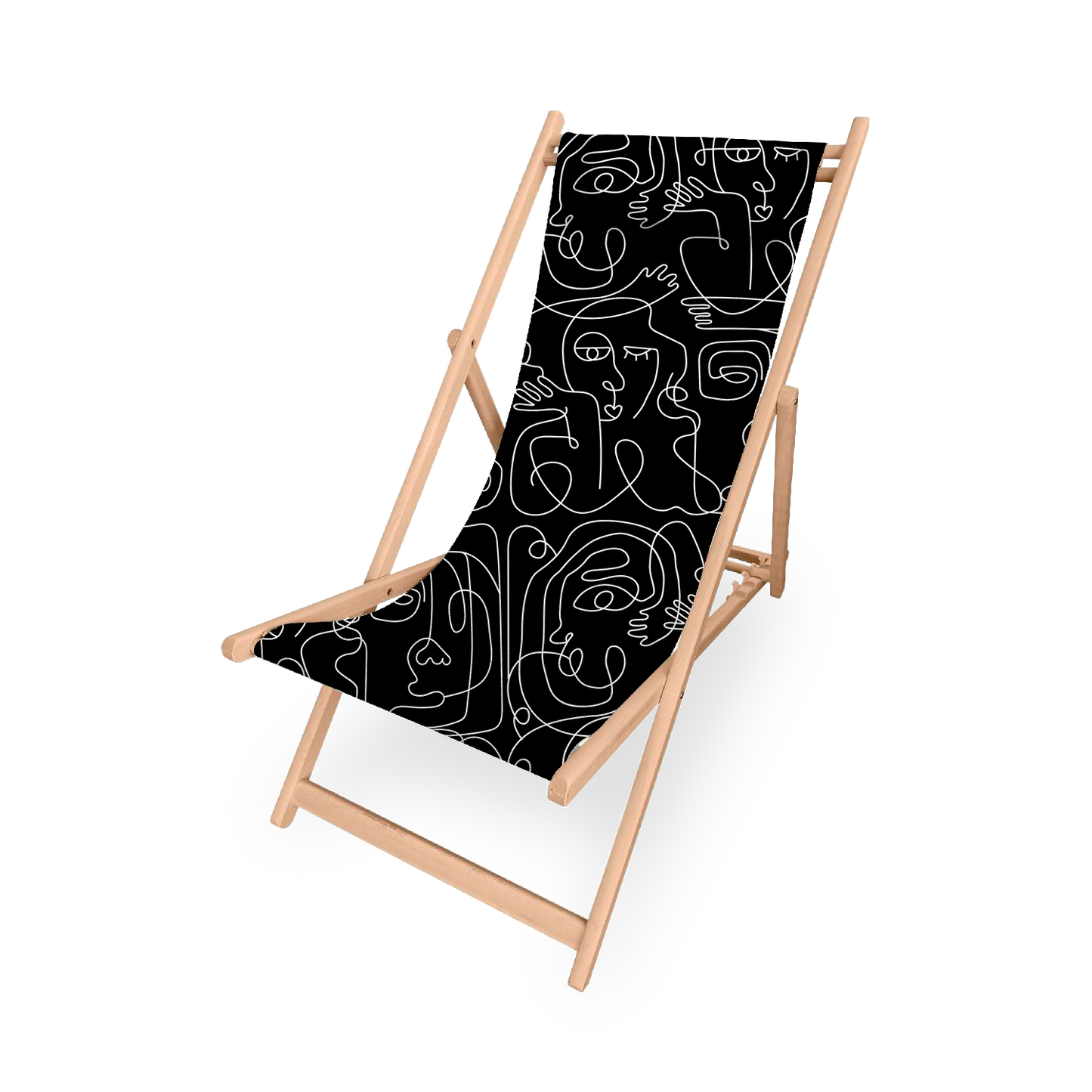 Chilienne | Collection One Line | Visages Carrés Abstraits – Blanc sur Fond Noir