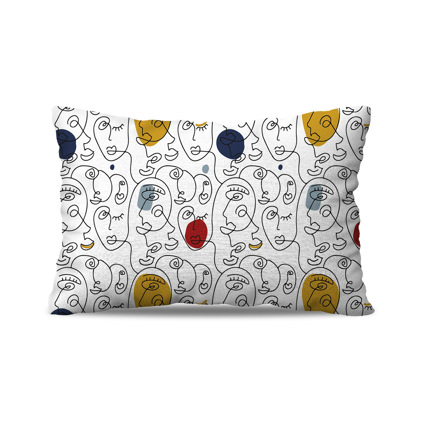 Coussin Rectangle | Collection One Line | Visages Arrondis Abstraits Colorés – Fond Blanc