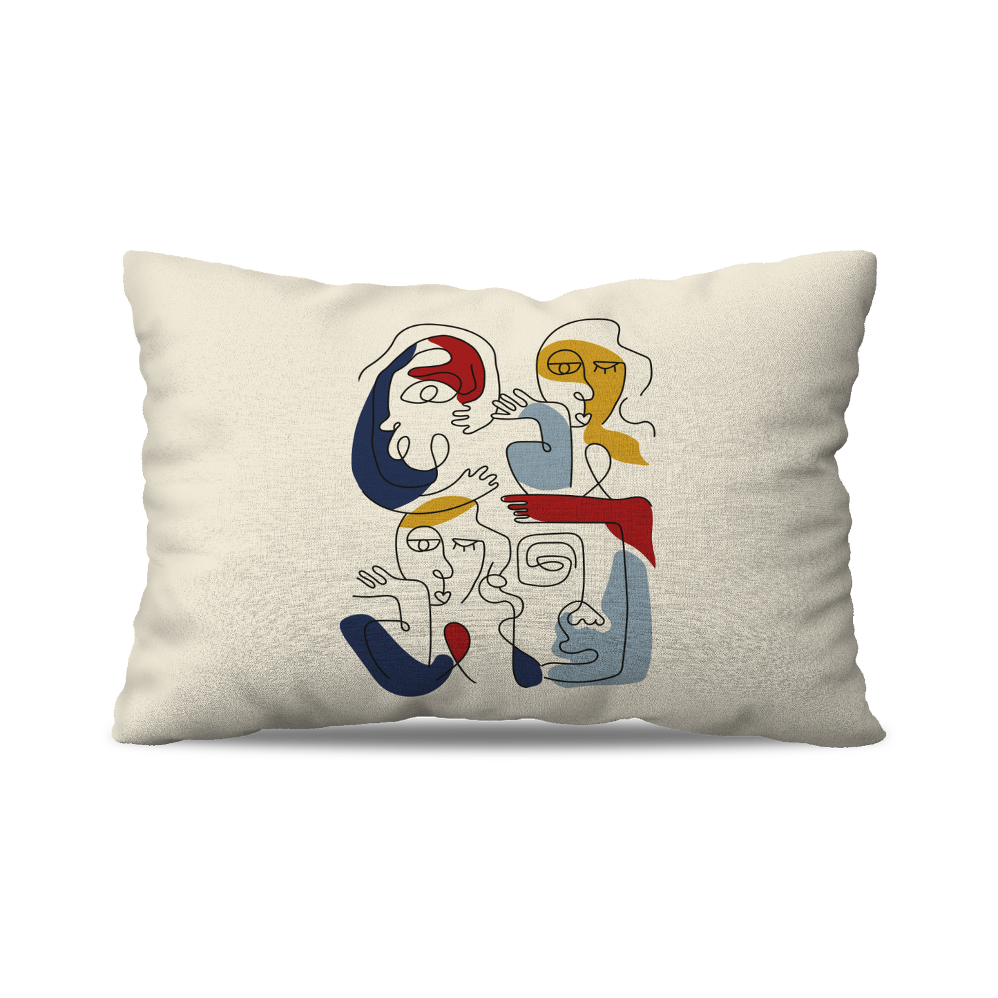 Coussin Rectangle | Collection One Line | Faces en Réseau – Couleurs Vives sur Fond Beige