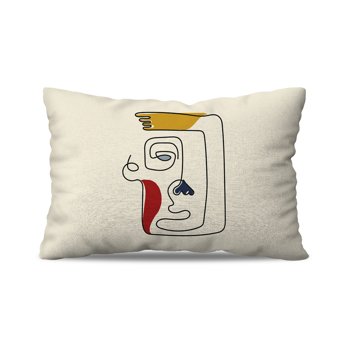 Coussin Rectangle | Collection One Line | Portrait Minimal Homme – Fond Beige