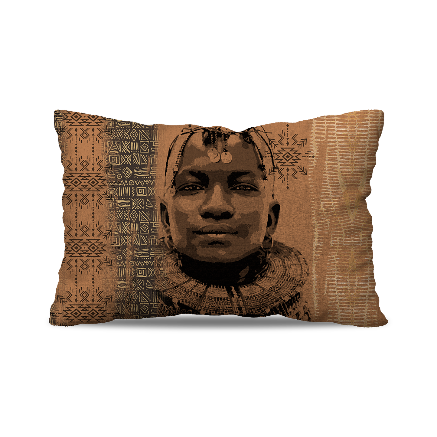Coussin Rectangle | Collection African Ethnic | Noble Guerrier – Sépia