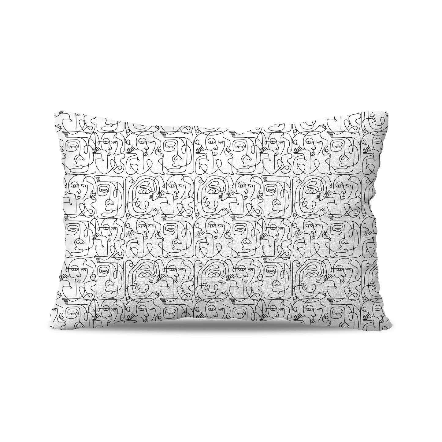 Coussin| Collection One Line | Collection One Line | Visages Carrés Abstraits – Noir sur Fond Blanc