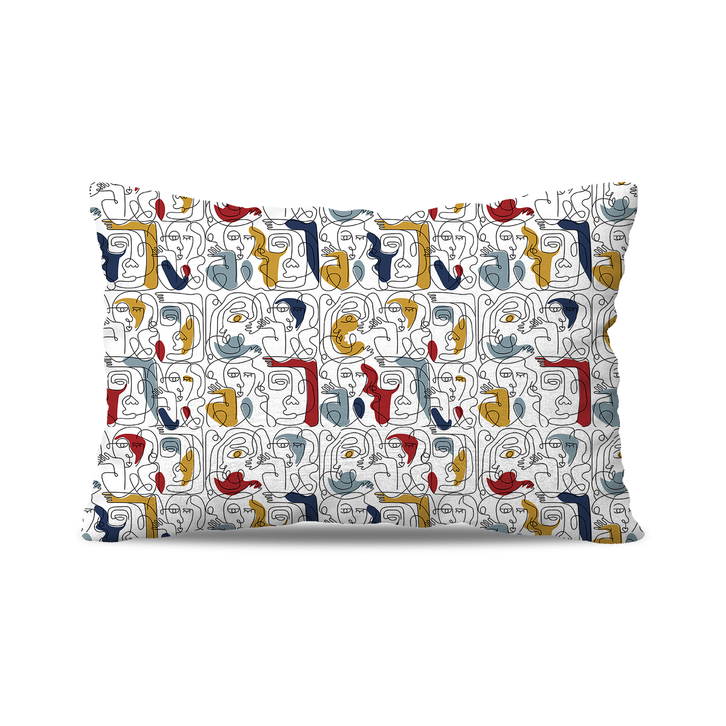 Coussin| Collection One Line | Visages Carrés Abstraits Colorés – Fond Blanc