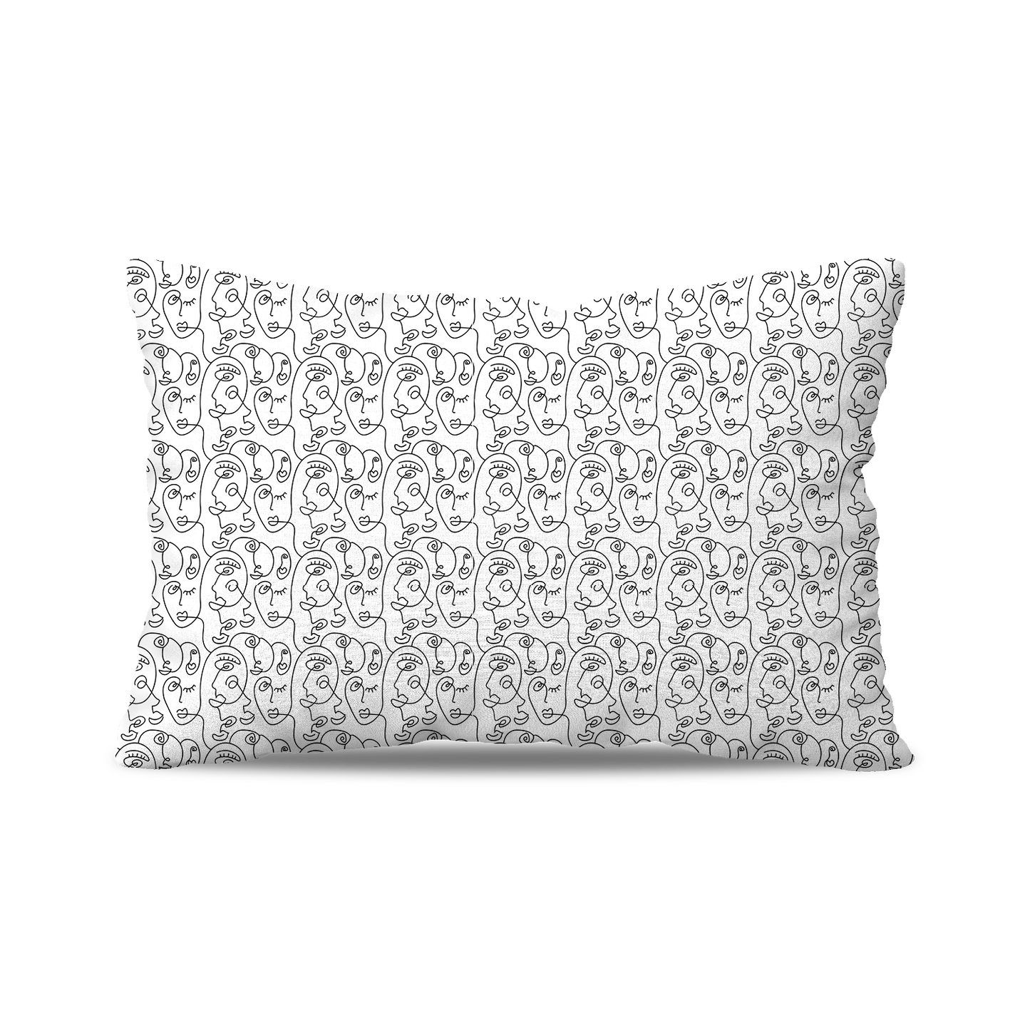 Coussin| Collection One Line | Visages Arrondis Abstraits – Noir sur Fond Blanc