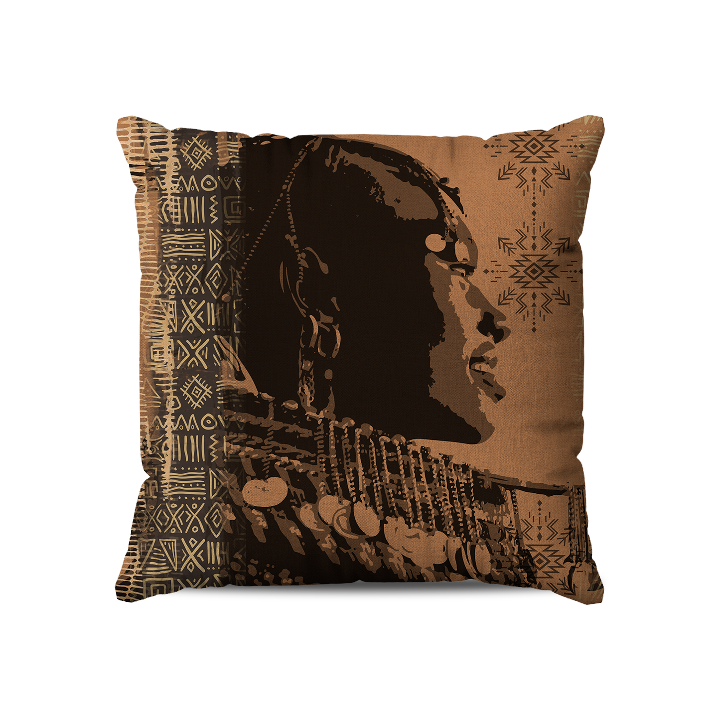 Coussin Carré | Collection African Ethnic | Profil Impérial – Sépia