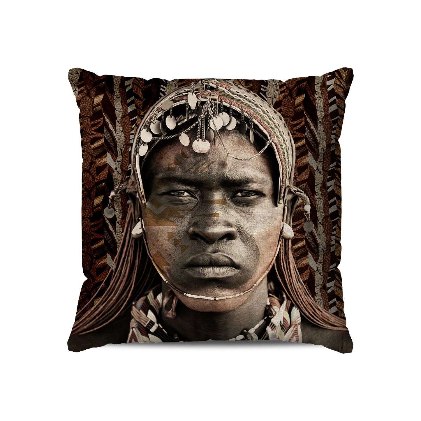 Coussin Carré | Collection African Ethnic | Homme Tribal Kenyan