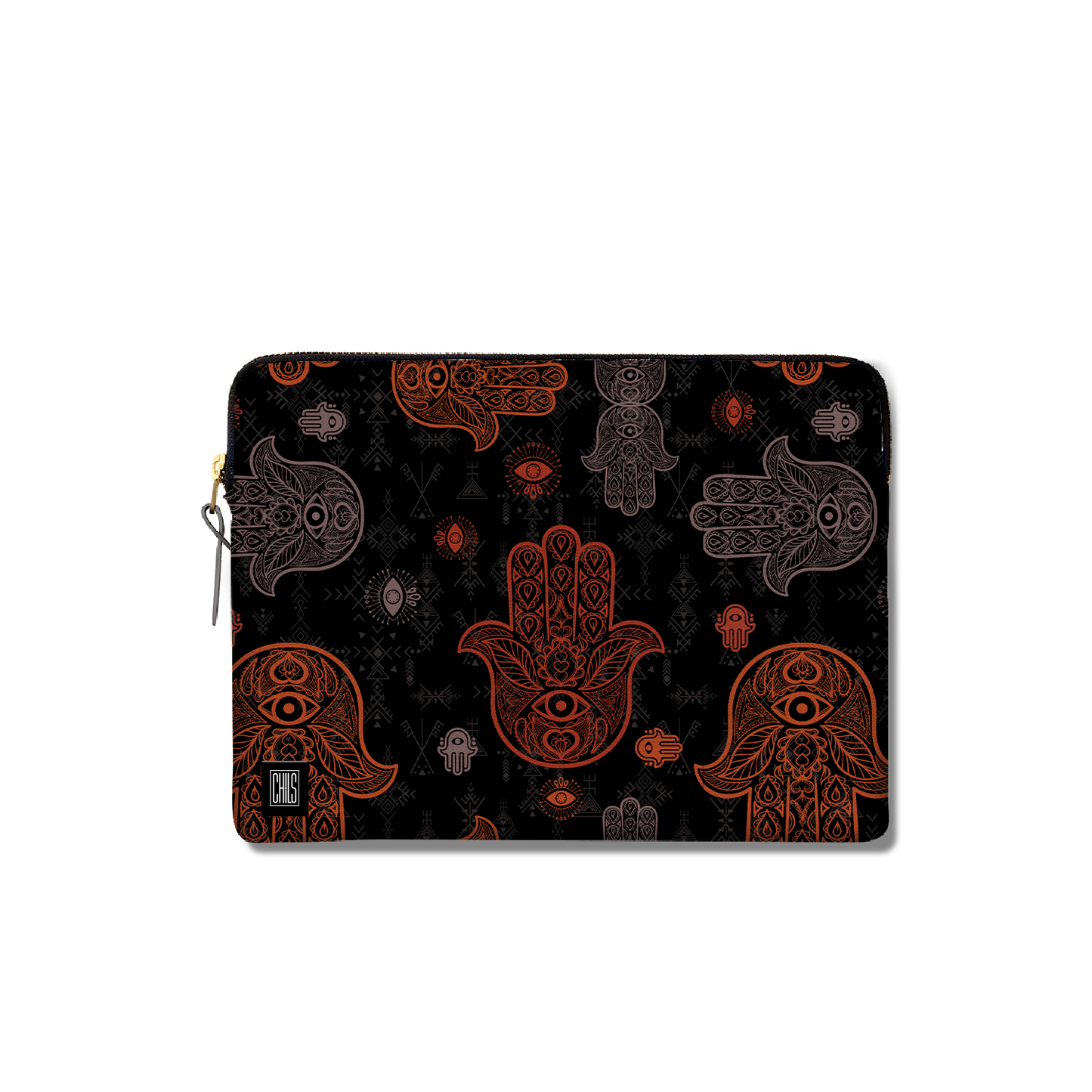 Housse Ordinateur & Tablette | Collection Berbère | Khmissa – Ombre Sacrée – Rouge & Gris