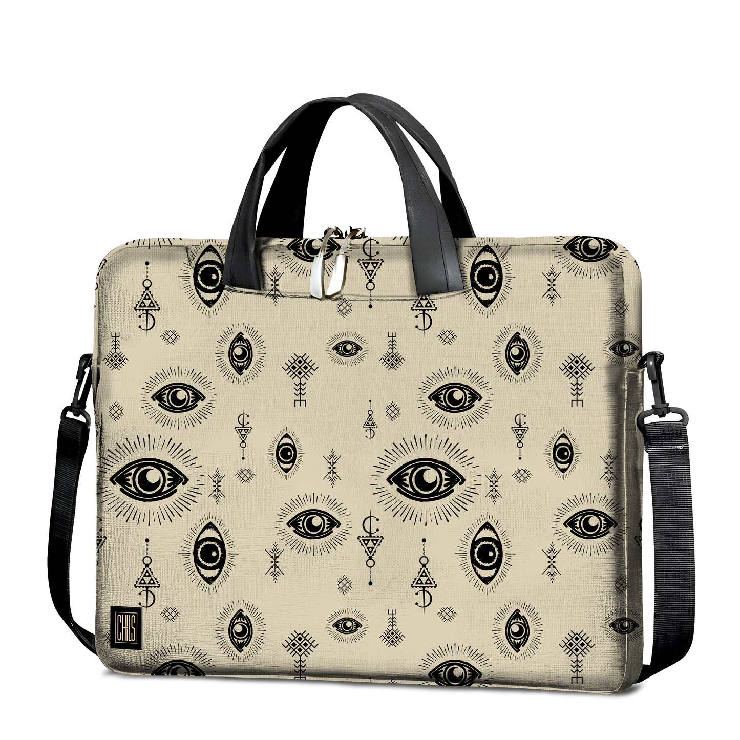 Sac à Bandoulière pour Ordinateur | Collection Berbère | Ayn El Qamar – Noir & Beige