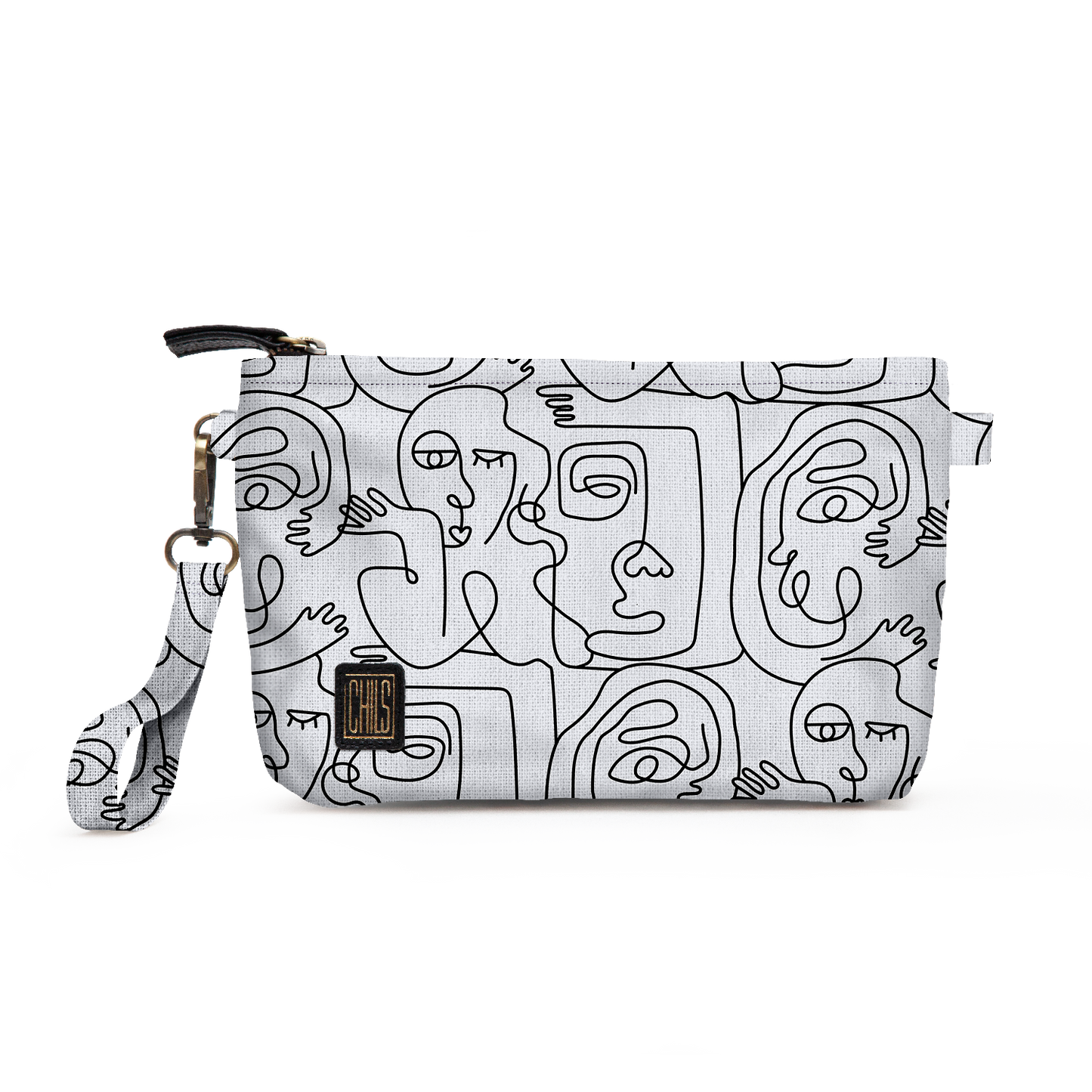 Trousse Vanity | Collection One Line | Visages Abstraits – Noir et Blanc