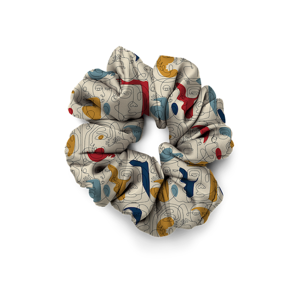 Pack de 4 Chouchous en Velours | Collection One Line | Visages Carrés Abstraits Colorés- fond beige