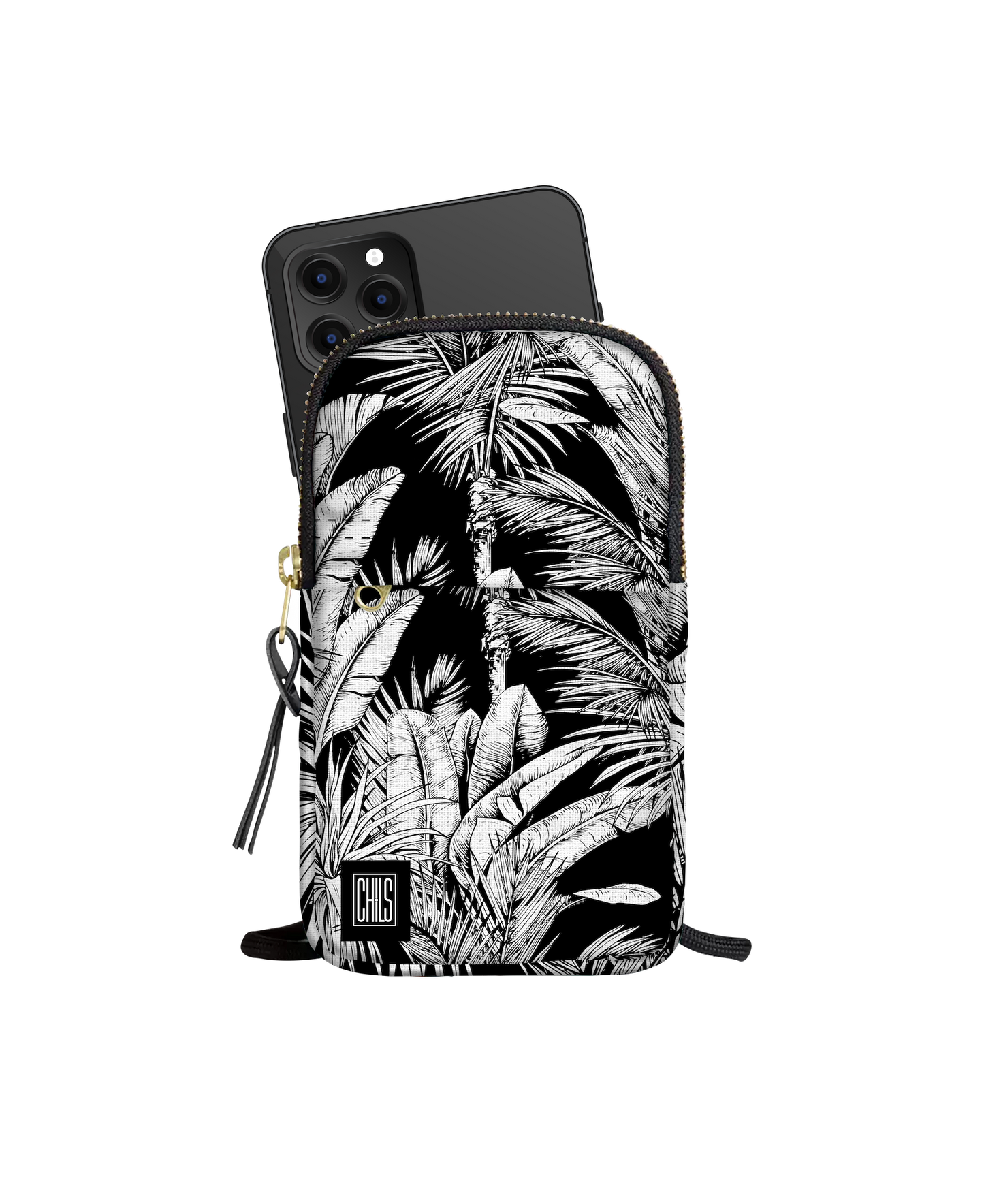 Porte Téléphone | Collection Tropical Ethnic | Tropiques Luxuriantes - Noir Intense