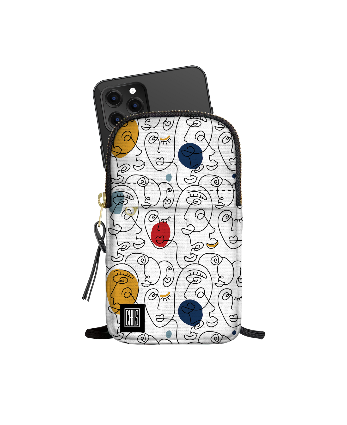 Porte Téléphone | Collection One Line | Visages Carrés Abstraits Coloré- Fond Blanc