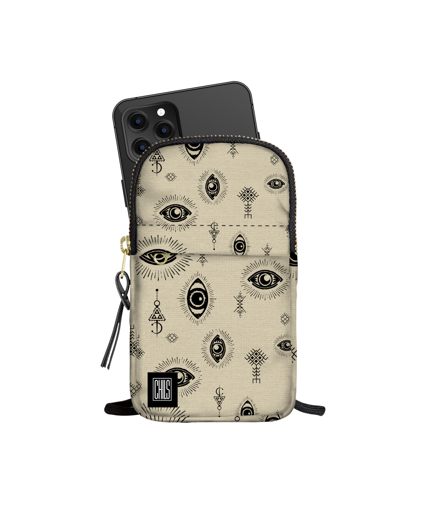 Porte‑téléphone | Collection Berbère | “Ayn El Qamar Noir & Beige”