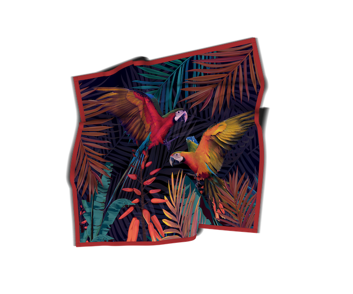 Carré soyeux | Collection Floral | “Parrots Envolés”