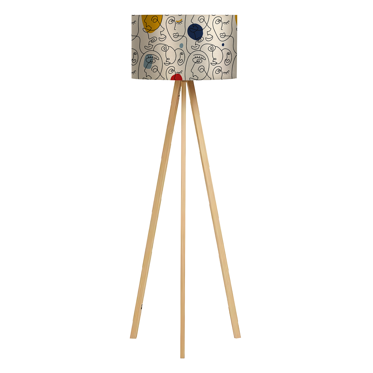 Lampe à pied avec Abat-Jour | Collection One Line | Visages Arrondis Abstraits Colorés – Fond Beige