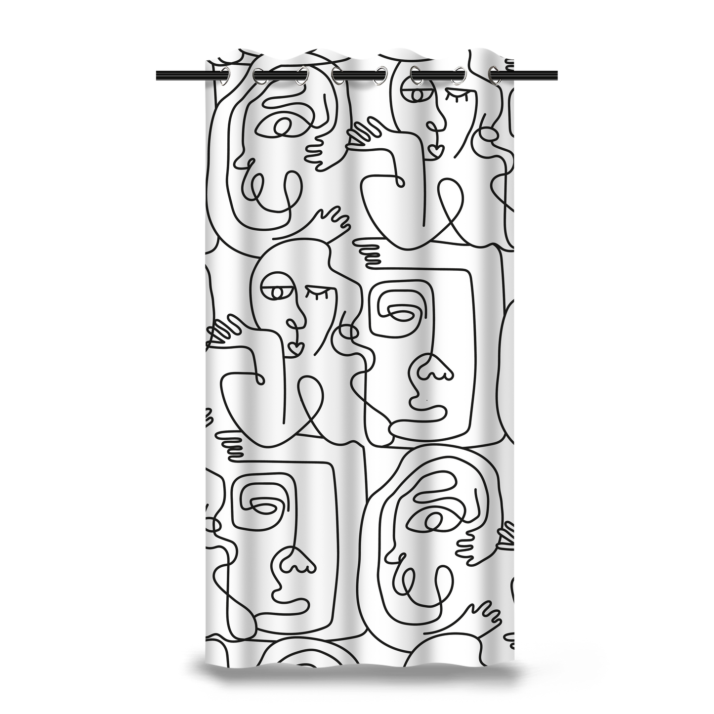 Rideau à Œillets | Collection One Line | “Visages Abstraits – Noir et Blanc”