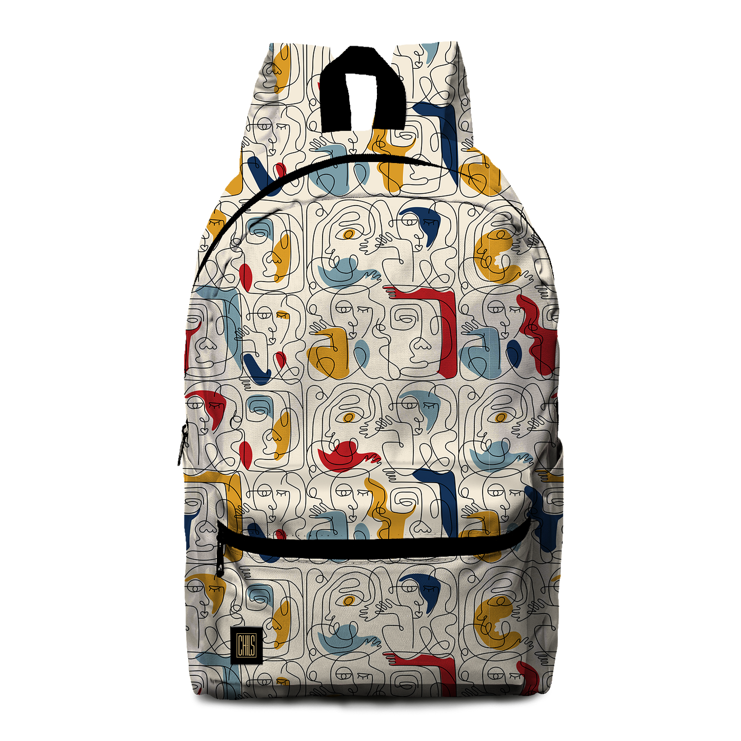 Sac à Dos | Collection One Line | Visages Carrés Abstraits Colorés- Fond Beige