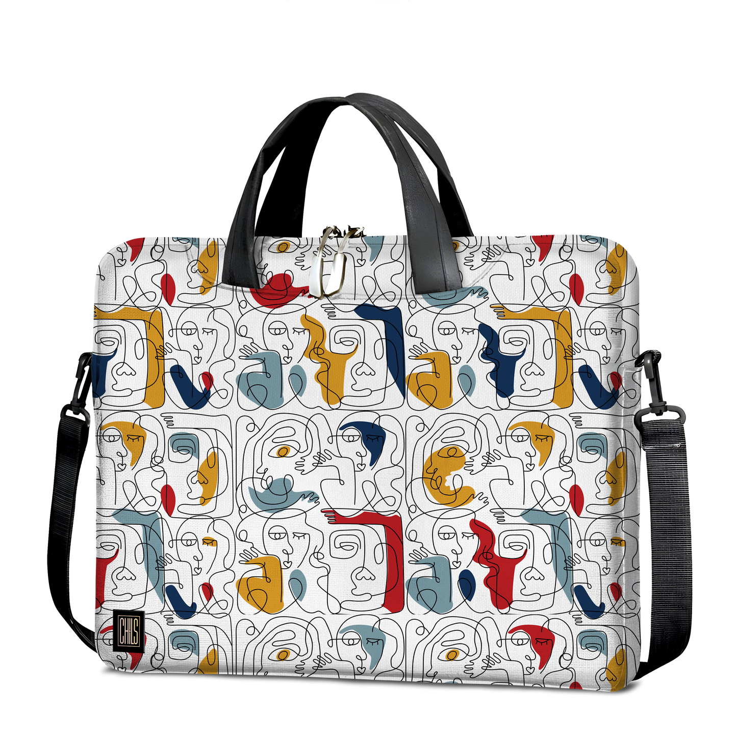 Sac à Bandoulière | Collection One Line | Visages Carrés Abstraits Coloré- Fond Blanc