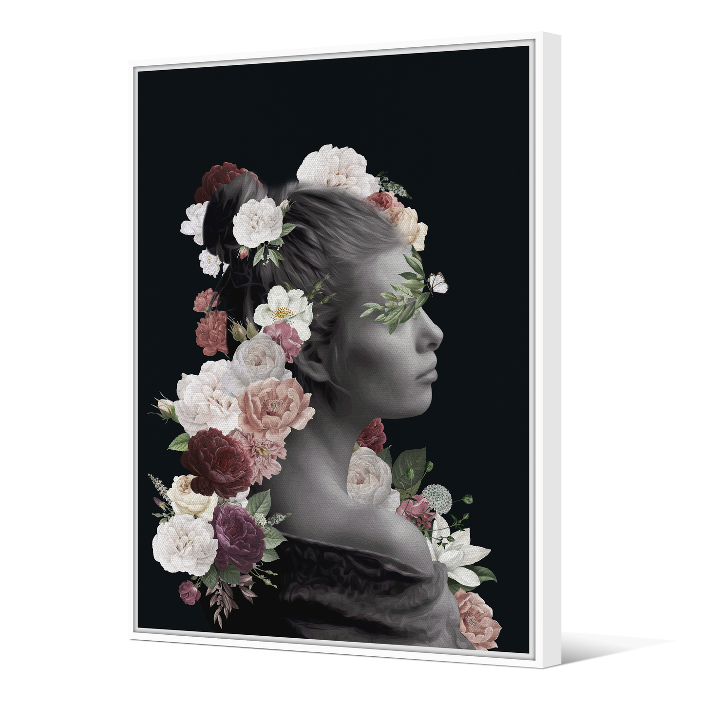 Tableau avec Cache-Clou | Collection Floral | Portrait Féminin aux Fleurs Vintage