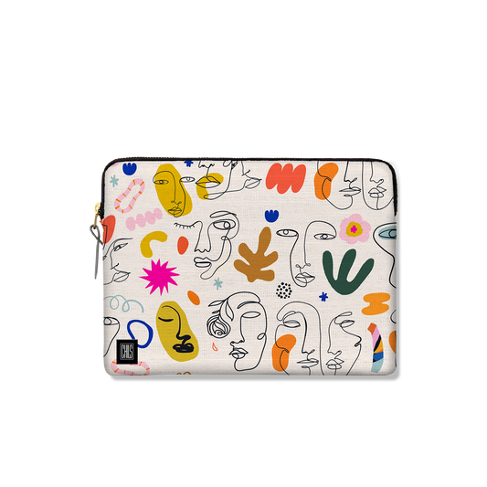Housse Ordinateur & Tablette | Collection One Line | Portraits en Couleurs – Fond Blanc Cassé