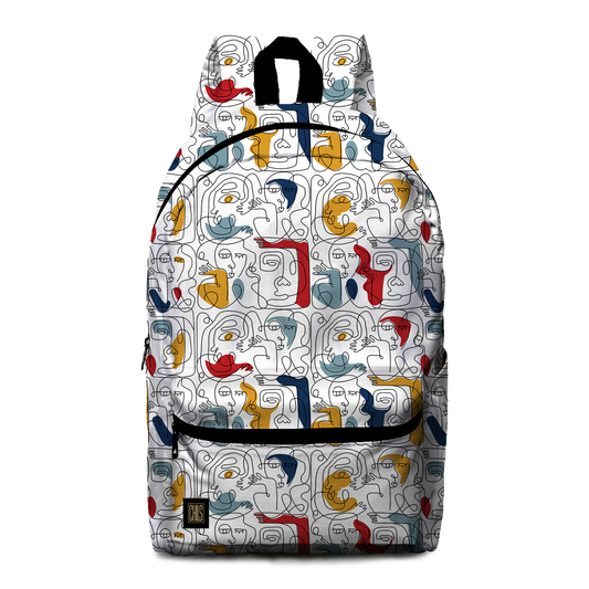 Sac à Dos | Collection One Line | Visages Carrés Abstraits Coloré – Fond Blanc