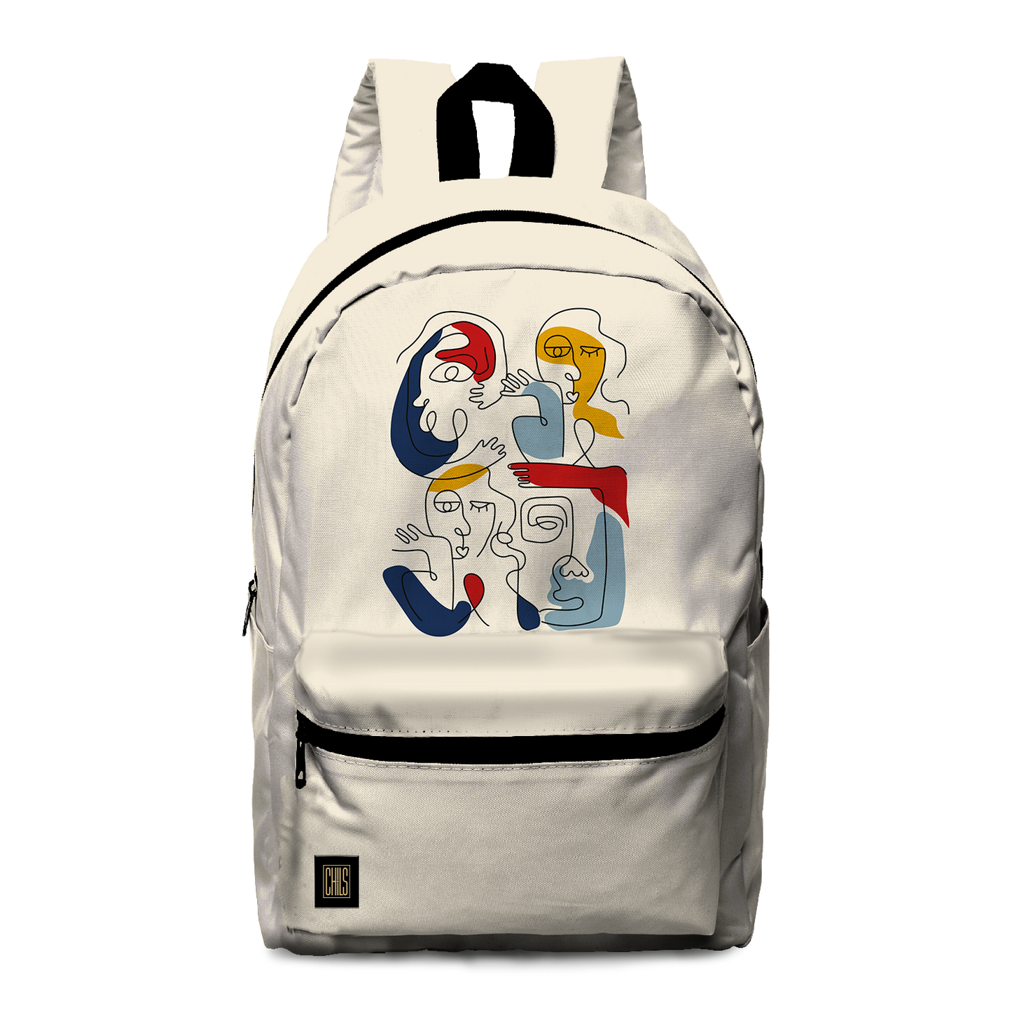 Sac à Dos | Collection One Line | Faces en Réseau – Couleurs Vives sur Fond Beige