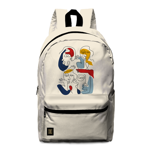 Sac à Dos | Collection One Line | Faces en Réseau – Couleurs Vives sur Fond Beige