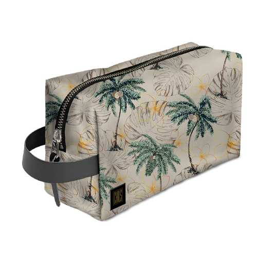 Trousse de Voyage | Collection Amazonia Jungle | Palmiers & Frangipaniers – Fond Ivoire