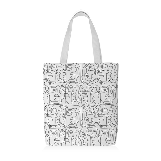 Tote Bag | Collection One Line | Visages Carrés Abstraits – Noir sur Fond Blanc
