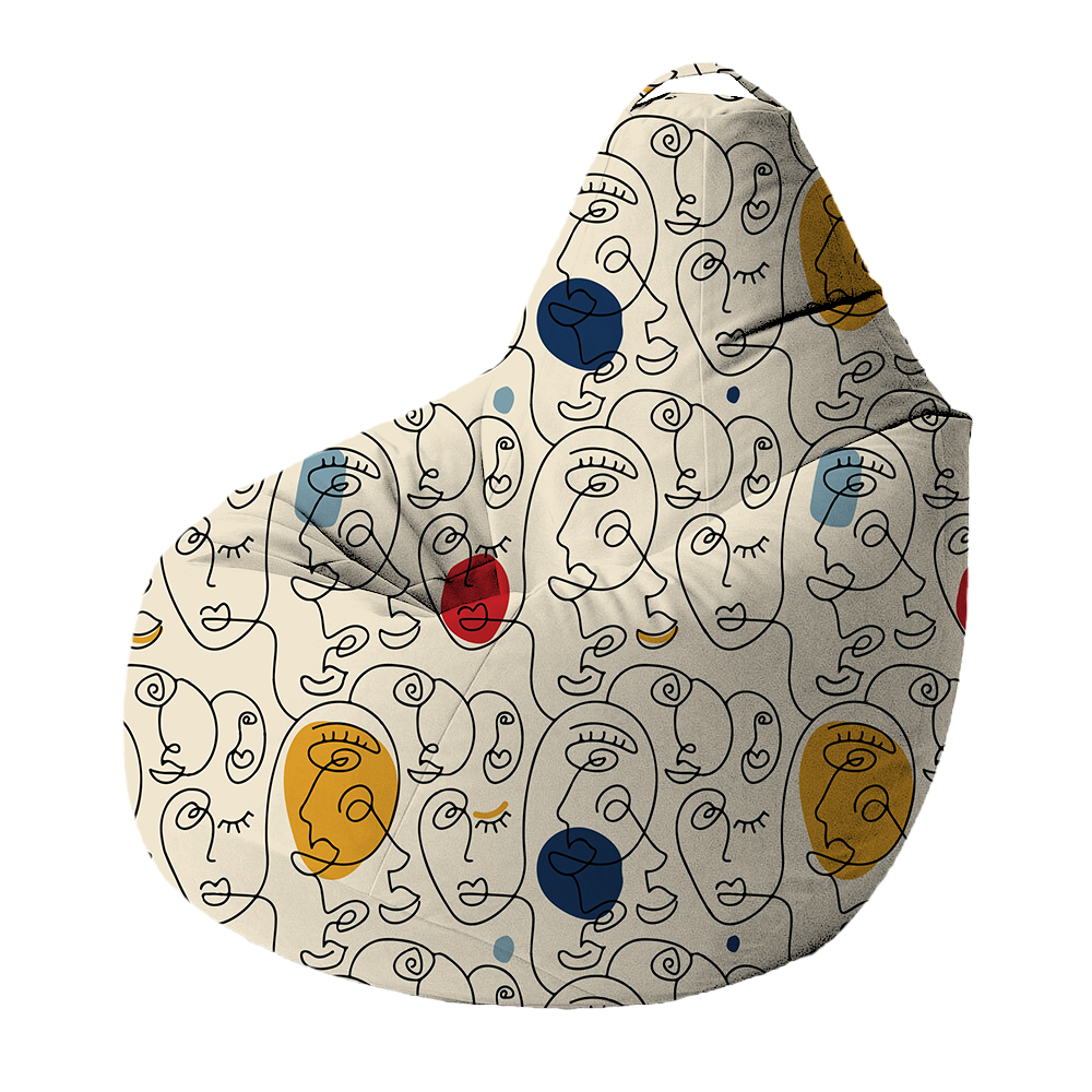 Bean Bag | Collection One Line | Visages Arrondis Abstraits Coloré – Fond Beige
