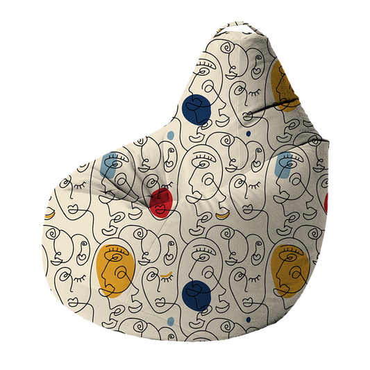 Bean Bag | Collection One Line | Visages Arrondis Abstraits Coloré – Fond Beige
