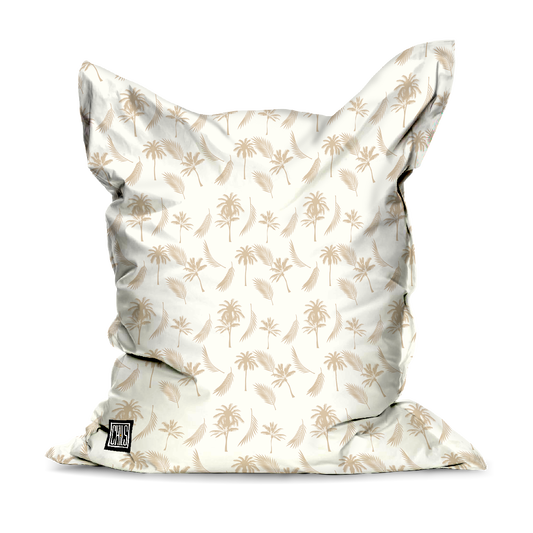 Pouf Géant | Collection Muted Tones | Feuillage & Palmiers – Blanc / Beige