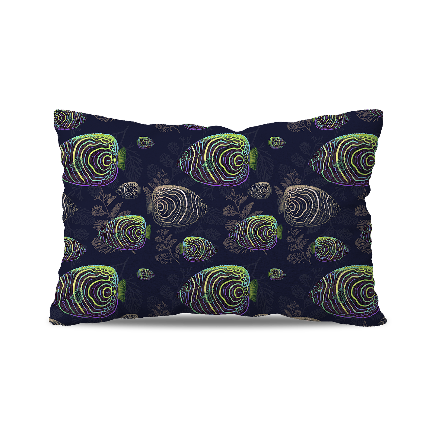 Coussin | Collection Aquarium | Abysses Dorées – Poissons Néon